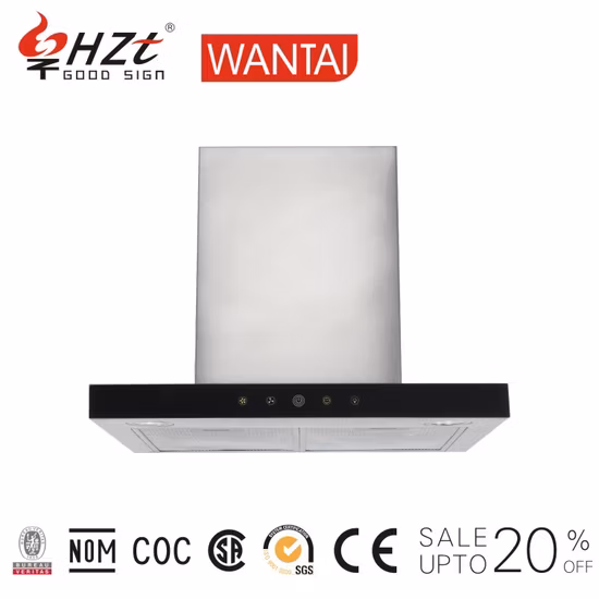 Campana extractora de cocina de acero inoxidable en forma de T negra lámpara de cocina montada en la pared